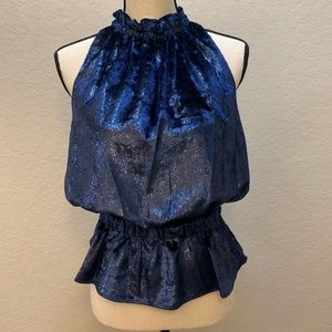 Ramy Brook Women's Shiny Velvet Sleeveless Lonny Top Size Medium Navy